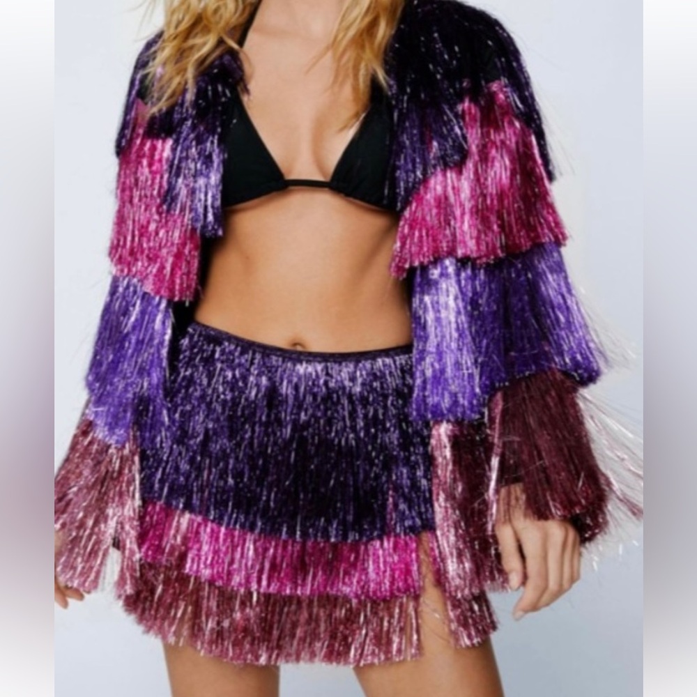 Nasty Gal Tiered Tinsel Jacket and matching skirt.